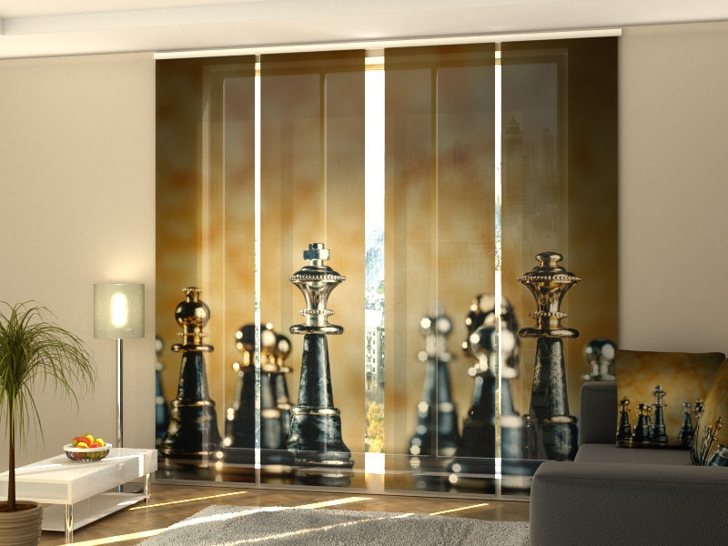 Set di 4 Tende a Pannello Scacchi Metallici