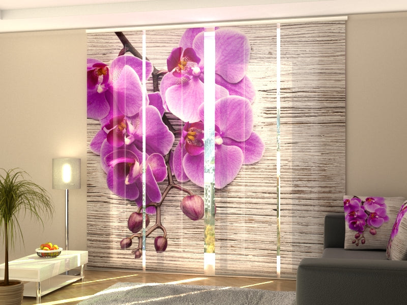 Set di 4 Tende a Pannello Orchidea e Legno 2