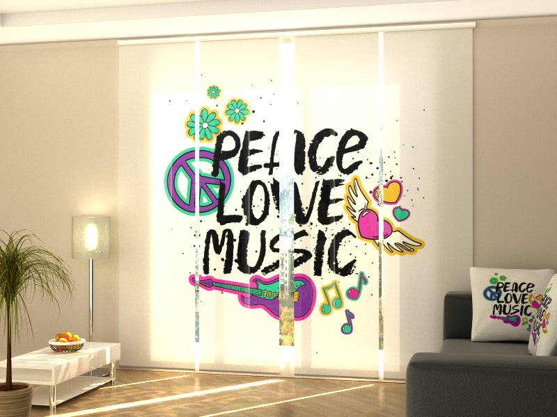 Set di 4 Tende a Pannello Peace Love Music