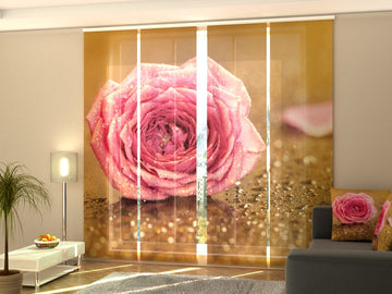 Set di 4 Tende a Pannello Fiore Rosa Rosa su Oro