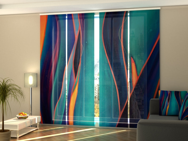 Set di 4 Tende a Pannello Spettacolare Illustrazione Blu