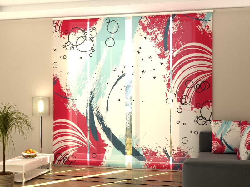 Set di 4 Tende a Pannello Stile Astratto Rosso Blu