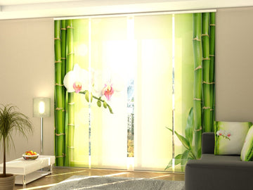 Set di 4 Tende a Pannello Orchidea Bianca con Bambù Fresco
