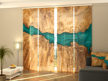 Set di 4 Tende a Pannello Legno con Incredibile Venatura Blu