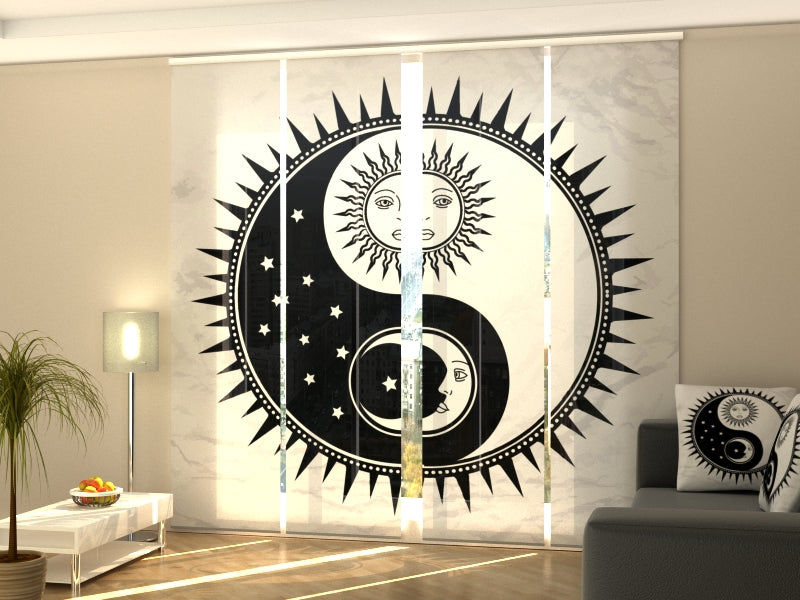 Set di 4 Tende a Pannello Yin Yang con Luna e Sole