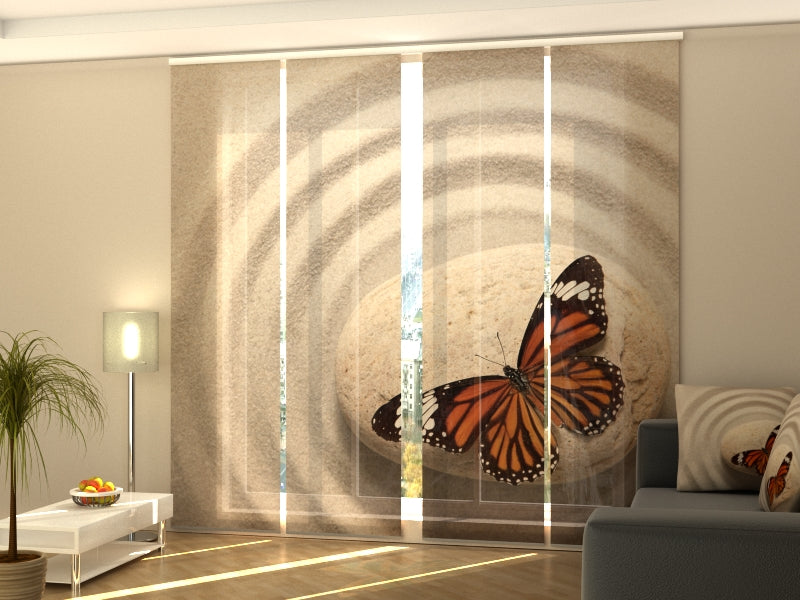 Set di 4 Tende a Pannello Pietra Zen con Farfalla
