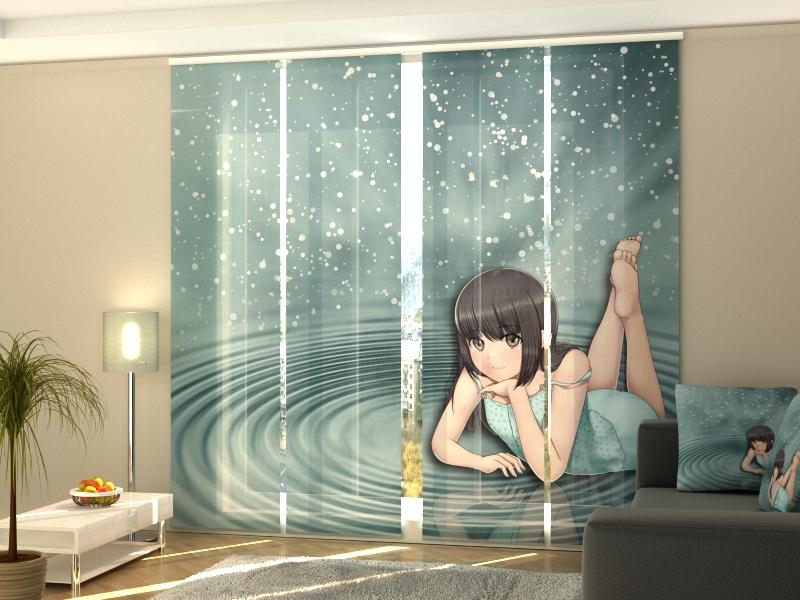 Set di 4 Tende a Pannello Ragazza Anime