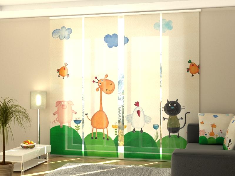 Set di 4 Tende a Pannello Animaletti per Bimbi