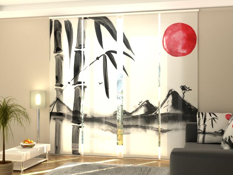 Set di 4 Tende a Pannello Magnifico Paesaggio Giapponese ad Acquerello