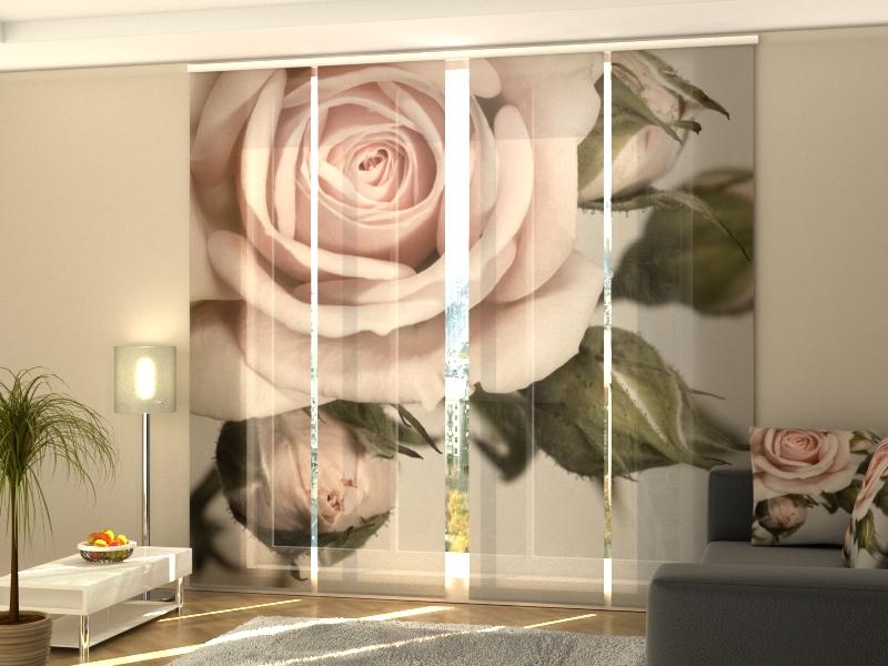 Set di 4 Tende a Pannello Magnifica Rosa con Boccioli