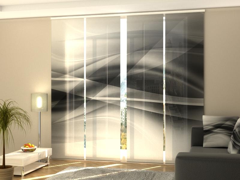 Set di 4 Tende a Pannello Onde Astratte in Bianco e Nero