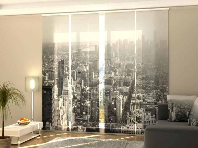 Set di 4 Tende a Pannello Manhattan in Bianco e Nero