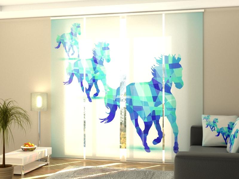 Set di 4 Tende a Pannello Cavalli Blu