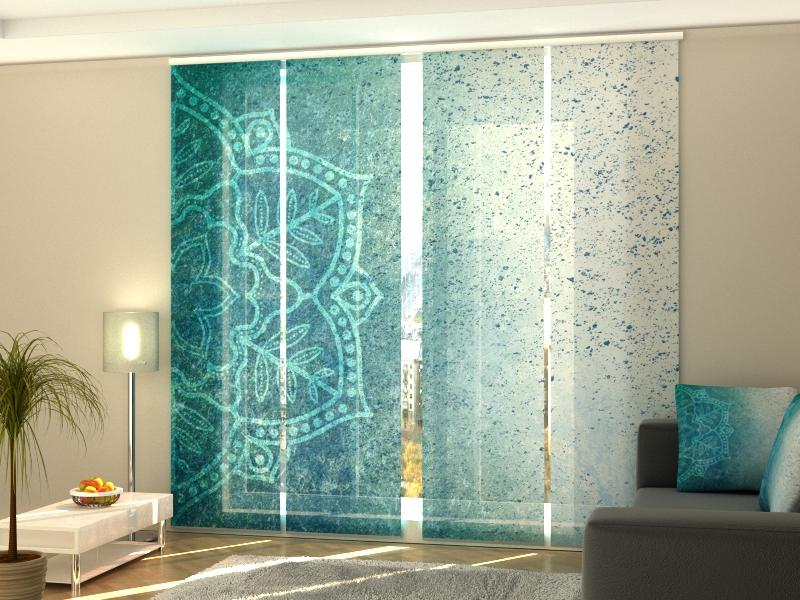 Set di 4 Tende a Pannello Mandala Blu