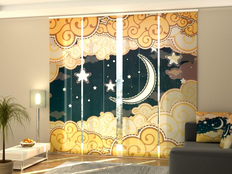 Set di 4 Tende a Pannello Cielo Notturno in Stile Cartone Animato