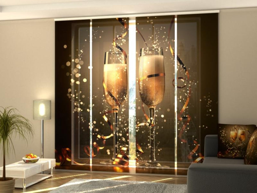 Set di 4 Tende a Pannello Champagne Natalizio