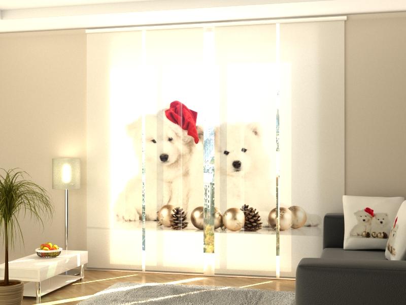 Set di 4 Tende a Pannello Cuccioli Natalizi