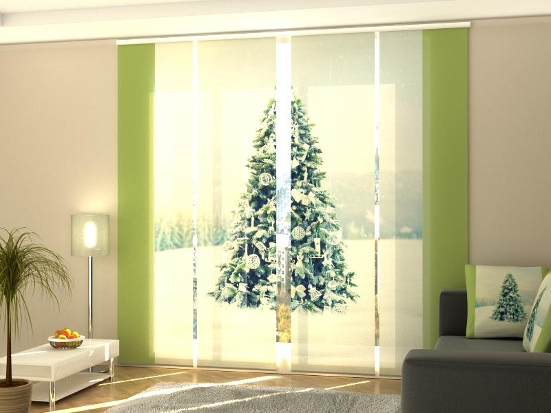 Set di 4 Tende a Pannello Albero di Natale con Decorazioni Bianche