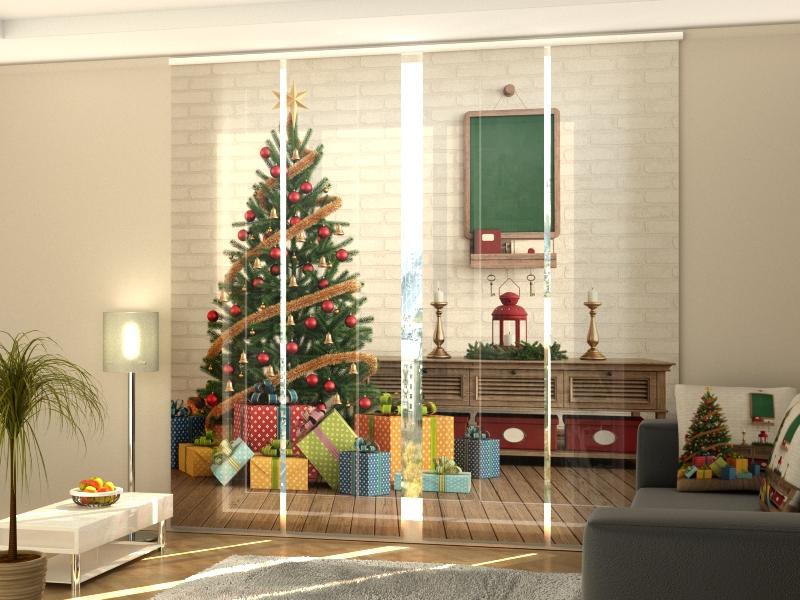 Set di 4 Tende a Pannello Albero di Natale con Regali