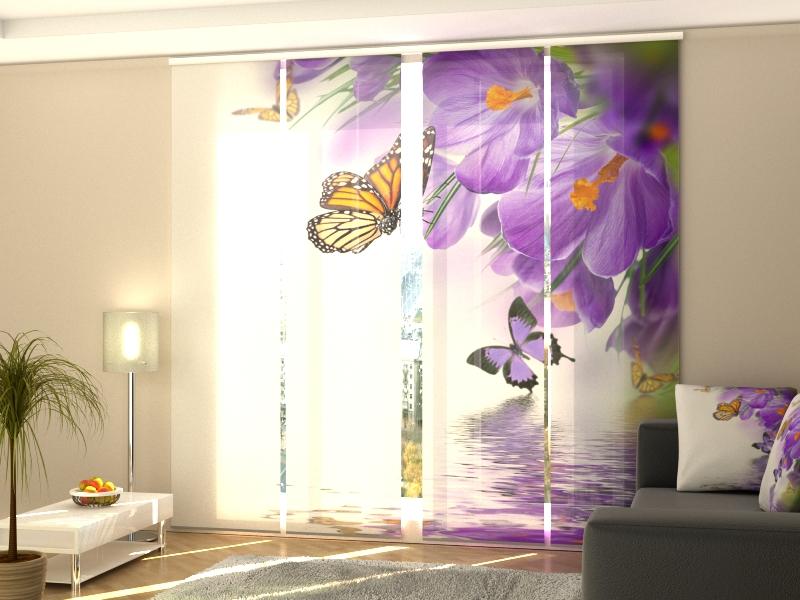 Set di 4 Tende a Pannello Crocus e Farfalle
