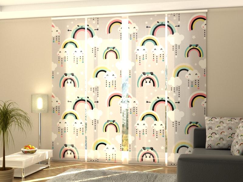 Set di 4 Tende a Pannello Arcobaleno Carino e Nuvola con Occhi
