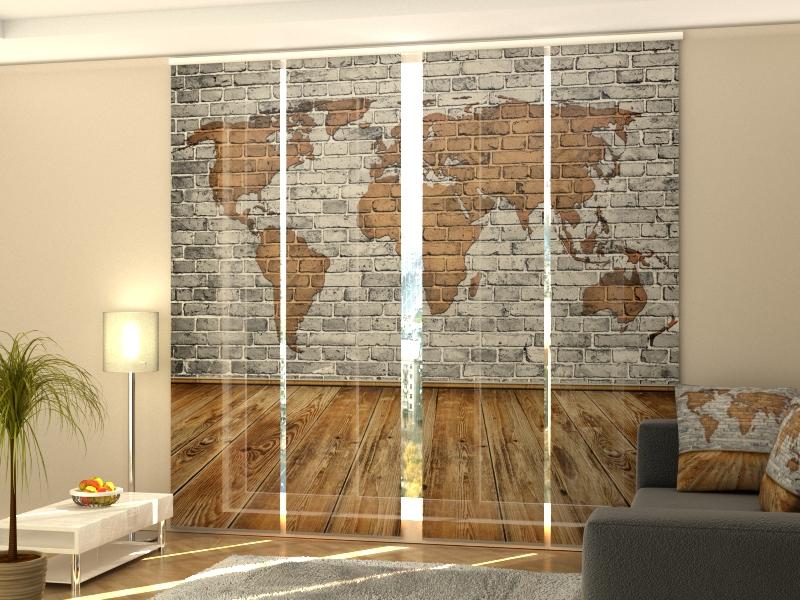 Set di 4 Tende a Pannello Mappa Disegnata sul Muro