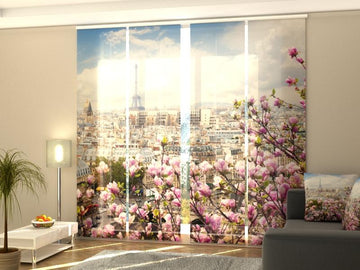 Set di 4 Tende a Pannello Torre Eiffel con Magnolia in Fiore