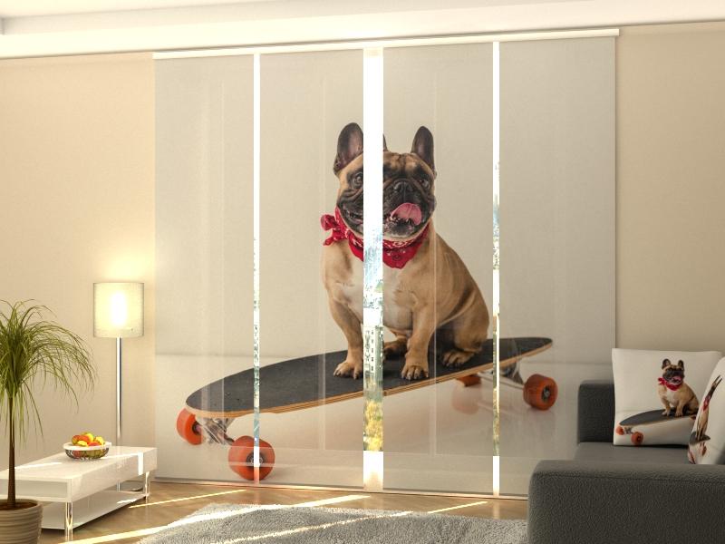 Set di 4 Tende a Pannello Bulldog Francese su Skateboard