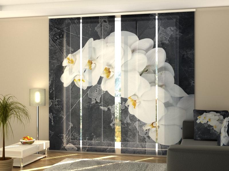 Set di 4 Tende a Pannello Orchidee Fresche su una Pietra