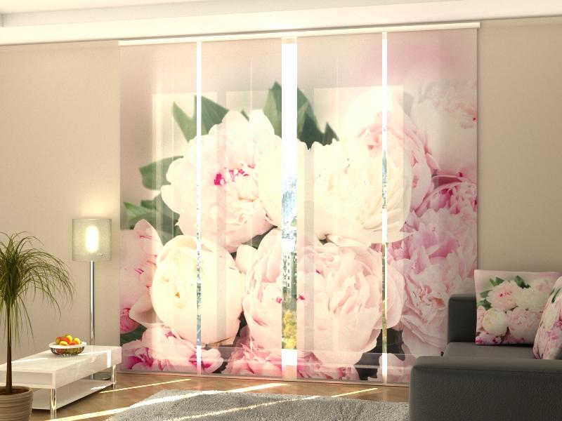 Set di 4 Tende a Pannello Peonie Rosa Fresche