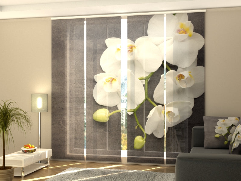 Set di 4 Tende a Pannello Grigio e Bianco