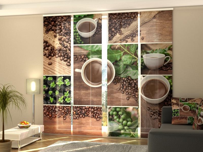 Set di 4 Tende a Pannello Caffè Verde