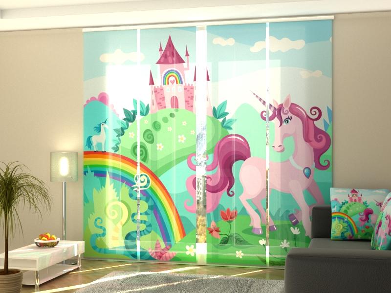 Set di 4 Tende a Pannello Paese Magico e Unicorno