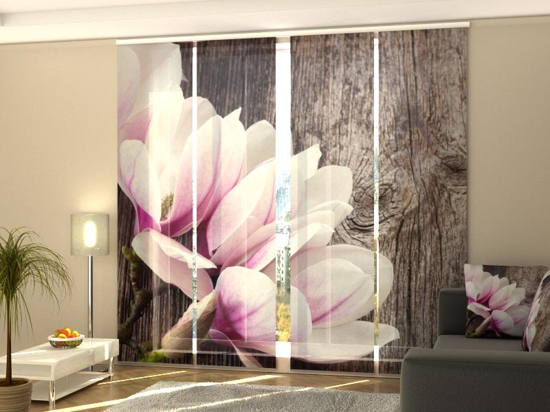Set di 4 Tende a Pannello Magnolie sul Legno