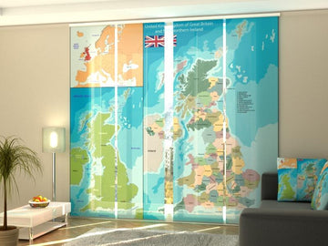 Set di 4 Tende a Pannello Mappa del Regno Unito