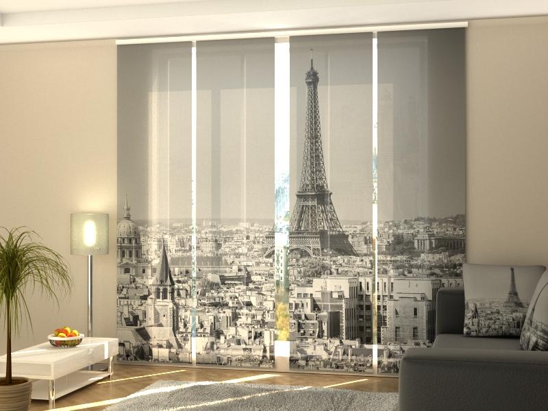 Set di 4 Tende a Pannello Mattinata a Parigi in Bianco e Nero