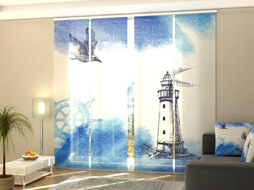 Set di 4 Tende a Pannello Illustrazione Nautica ad Acquerello