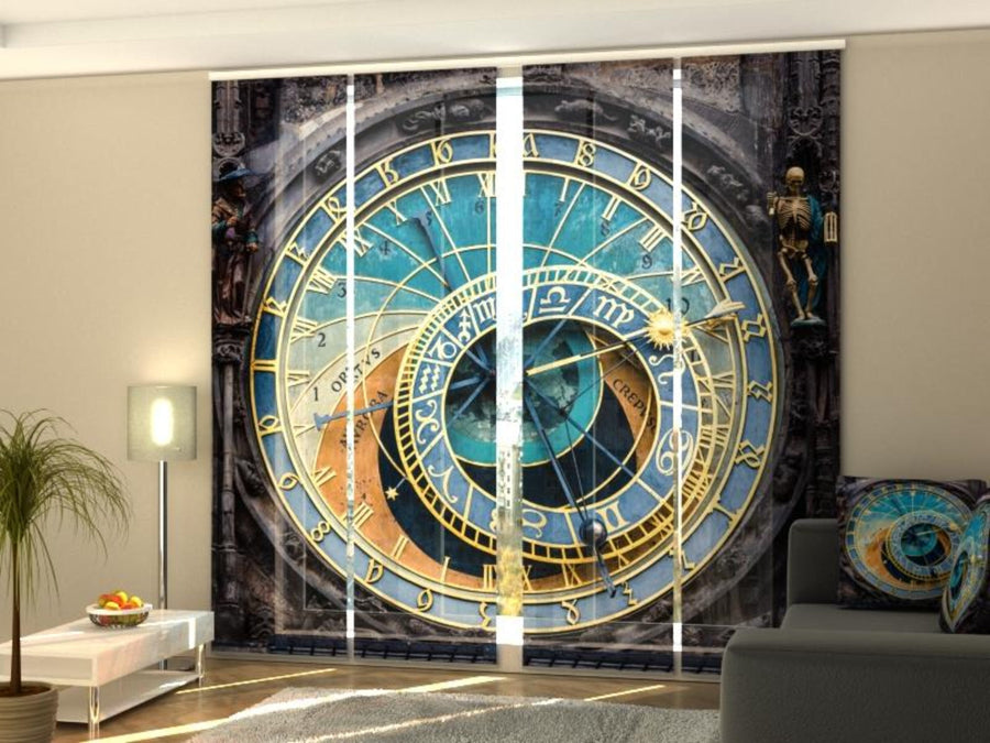 Set di 4 Tende a Pannello Antico Orologio Astronomico di Praga