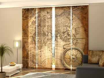 Set di 4 Tende a Pannello Vecchia Bussola su Mappa