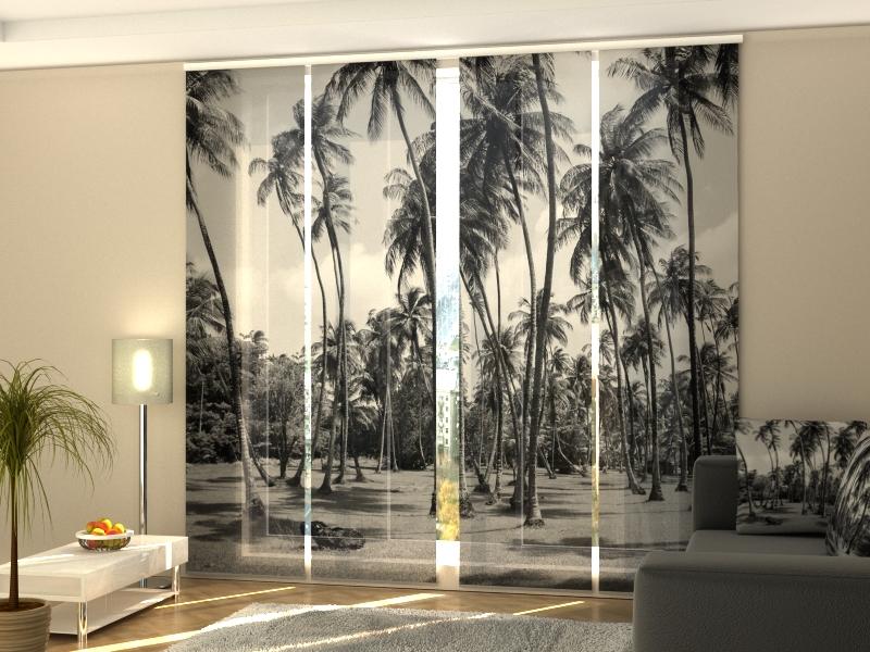 Set di 4 Tende a Pannello Palme in Bianco e Nero
