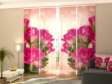 Set di 4 Tende a Pannello Rose Rosa e Cuori