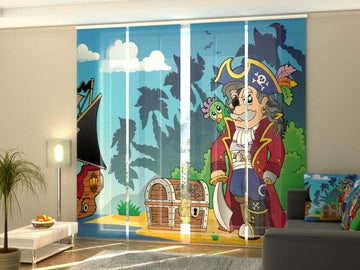 Set di 4 Tende a Pannello Pirata e Tesoro