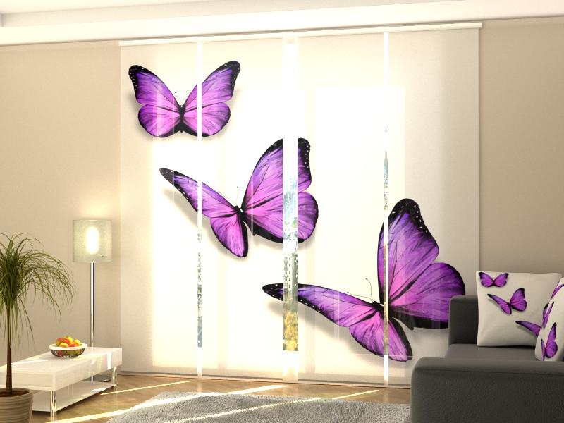 Set di 4 Tende a Pannello Farfalle Viola