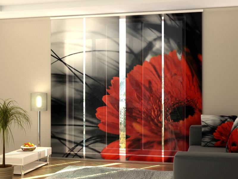 Set di 4 Tende a Pannello Rosso e Nero