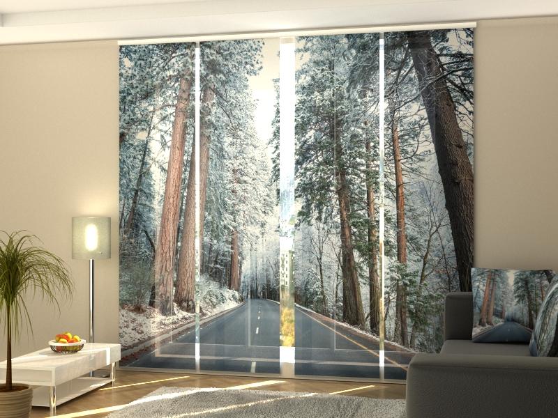 Set di 4 Tende a Pannello Strada e Foresta Innevate