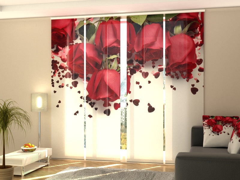 Set di 4 Tende a Pannello Rose e Cuori