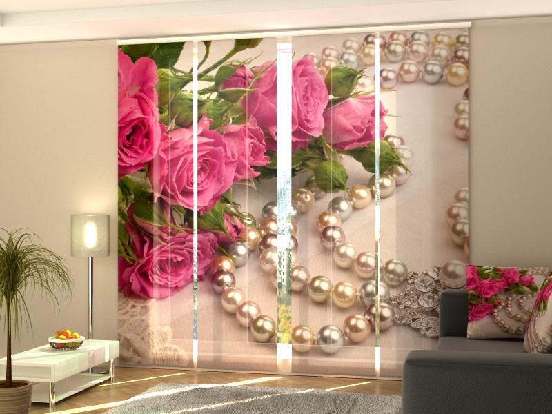 Set di 4 Tende a Pannello Rose e Perle
