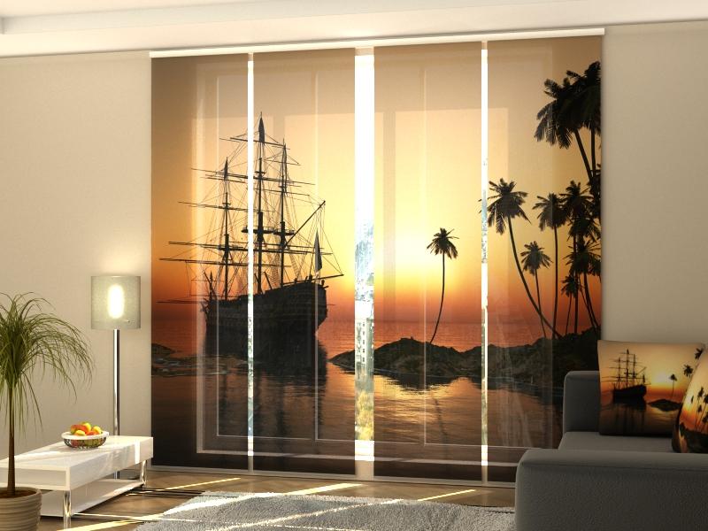 Set di 4 Tende a Pannello Tramonto sulla Barca a Vela