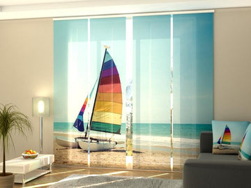 Set di 4 Tende a Pannello Barca a Vela su Spiaggia Tropicale