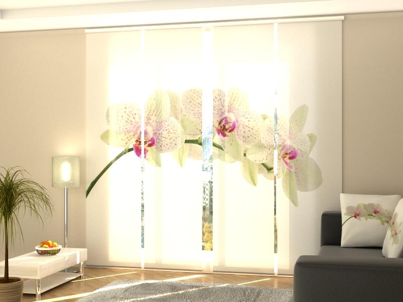 Set di 4 Tende a Pannello Ramoscello di Orchidea Bianca